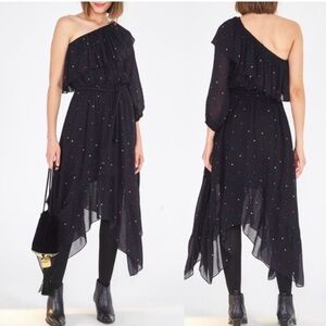 Farm Rio- Confetti Dots One-Shoulder Black Asymmetrical Dress